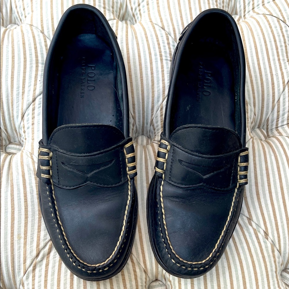 Polo by Ralph Lauren Black Leather Slip-On Loafers